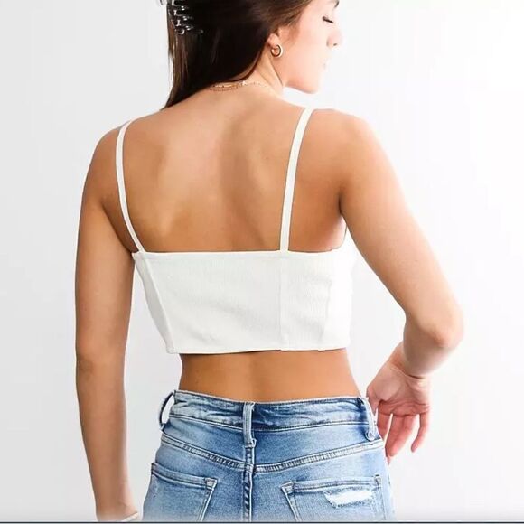 NWT Free People Have My Heart Tank White Cropped Lace Button Front Key Hole - Picture 4 of 12